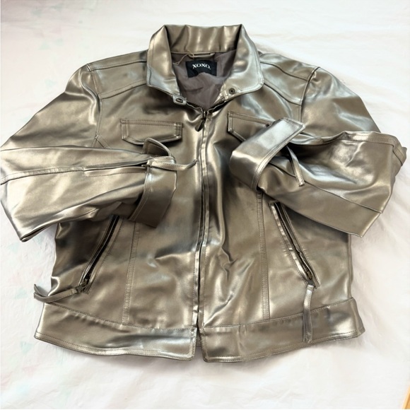 NWOT XOXO Gold Metallic Moto Jacket SZ XL - Picture 4 of 14